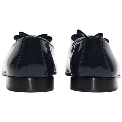 Amalfi Navy Velvet & Patent Leather Slip on | Duca Bow Dress Loafers