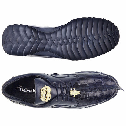 Belvedere Vasco Men's Blue Hornback Crocodile & Soft Calf Sneaker