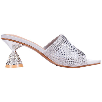 Lady Couture Fontana Women's Silver Block Heel Wide Vamp Mules