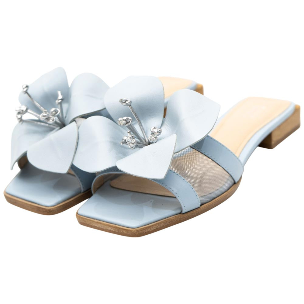 Lady Couture Women's Blossom Blue Leather Slide Sandals