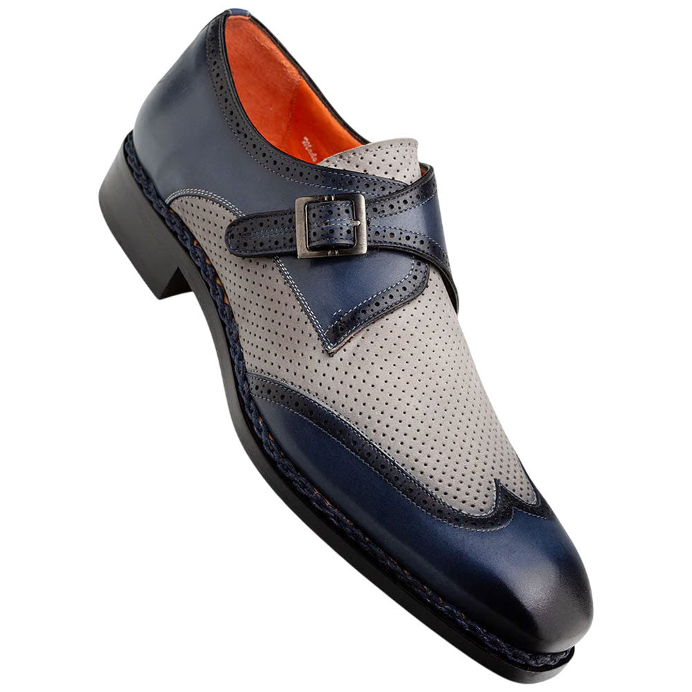 Mezlan Men's Wingtip Monk Strap Spectator Blue/Grey Two-Tone Dress Shoes