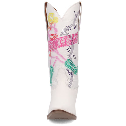 Nashville Nights Leather White with Multi-Color Embroidered Snip Toe Women Boot | Dingo Western Cowgirl Boots
