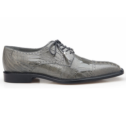 Belvedere Batta Gray Ostrich Skin Cap Toe Lace-Up Shoes for Men