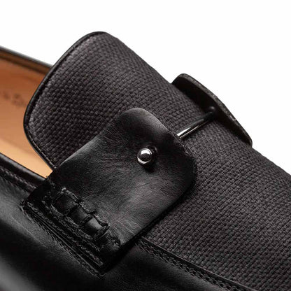 Mezlan Men's Saona Black Calf/Linen Moc Toe Slip-On Loafer