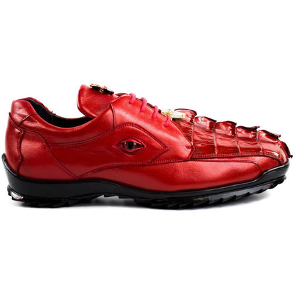 Belvedere Men's Vasco Red Hornback Crocodile Skin Sneaker