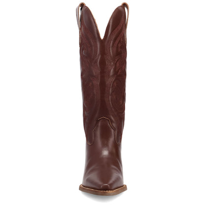 Hensley Leather Brown-on-Brown Embroidered Wooden Block Heel Snip Toe Women Boot | Dingo Western Cowgirl Boots