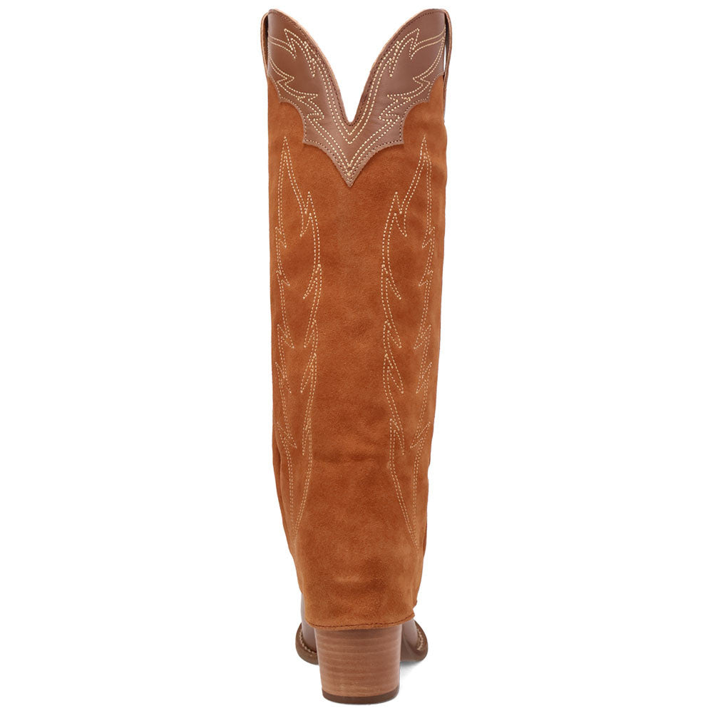 Wild Fire Leather Brown-Rust Cuffed Self-Embroidered Snip Toe Women Boot | Dingo Western Cowgirl Boots