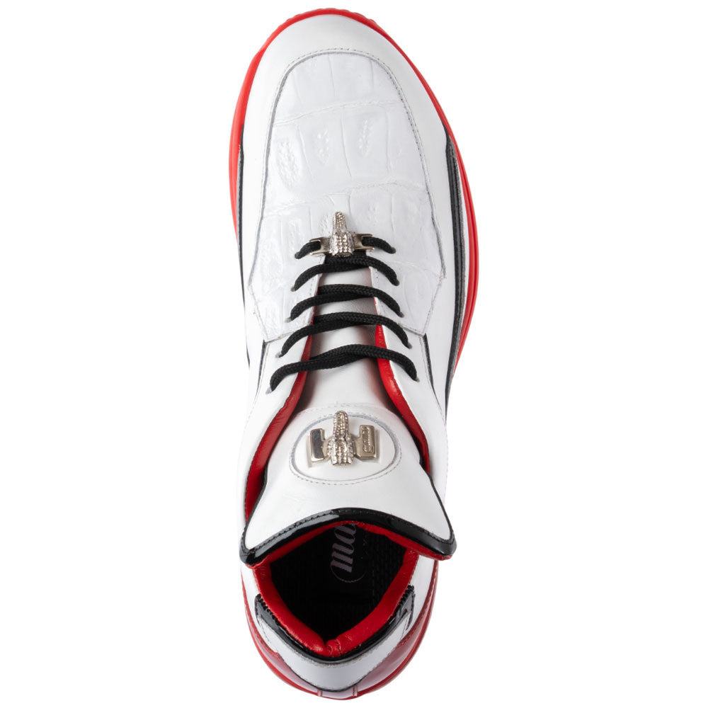 MAURI Shoes Men’s Boost Sneaker White Calfskin, Baby Crocodile & Patent Leather Luxury Sneakers
