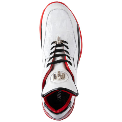 MAURI Shoes Men’s Boost Sneaker White Calfskin, Baby Crocodile & Patent Leather Luxury Sneakers