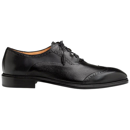 Mezlan Nord Burnished Calfskin Black Wing Tip Oxford Brogue Dress Shoe
