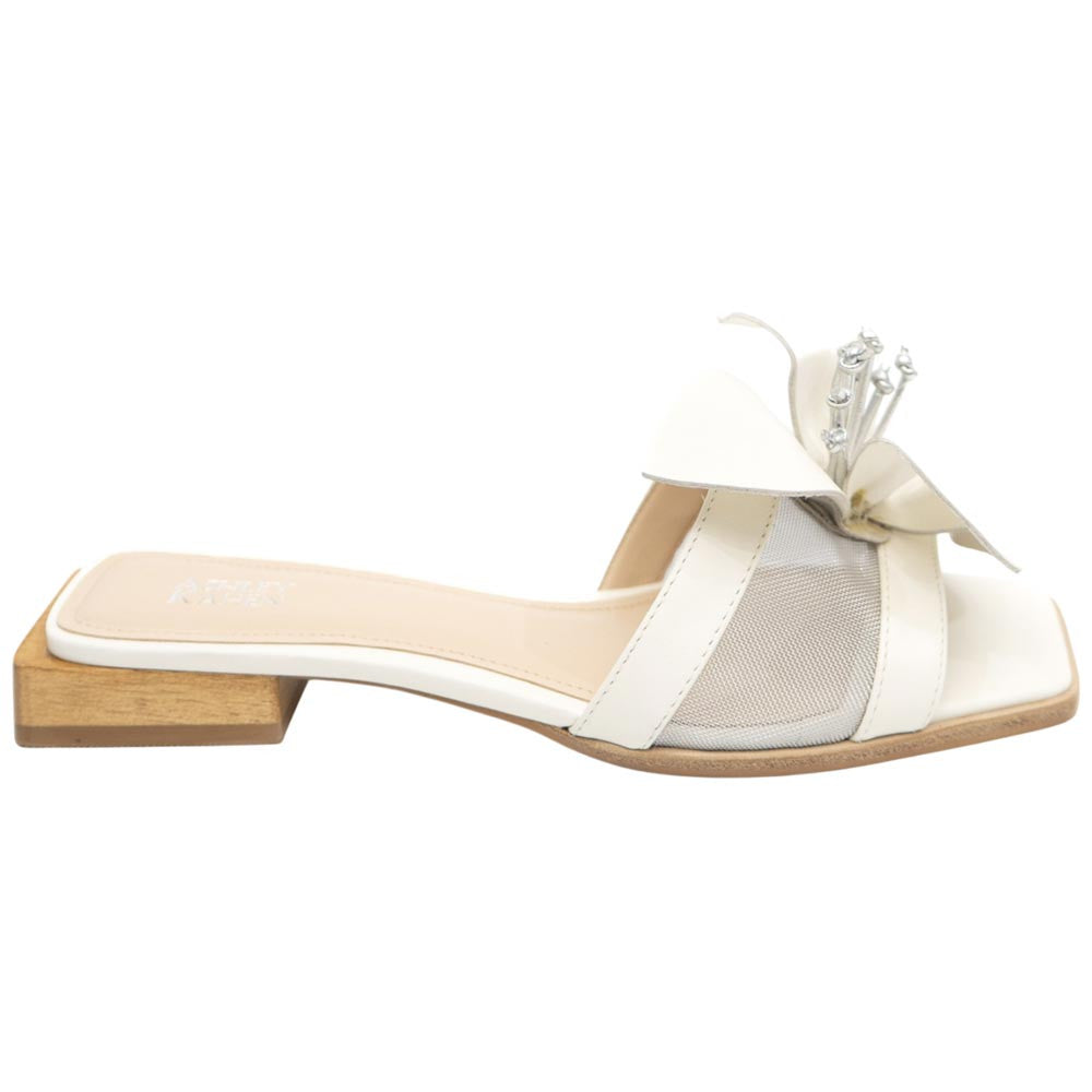 Lady Couture Women's Blossom Beige Leather Slide Sandals