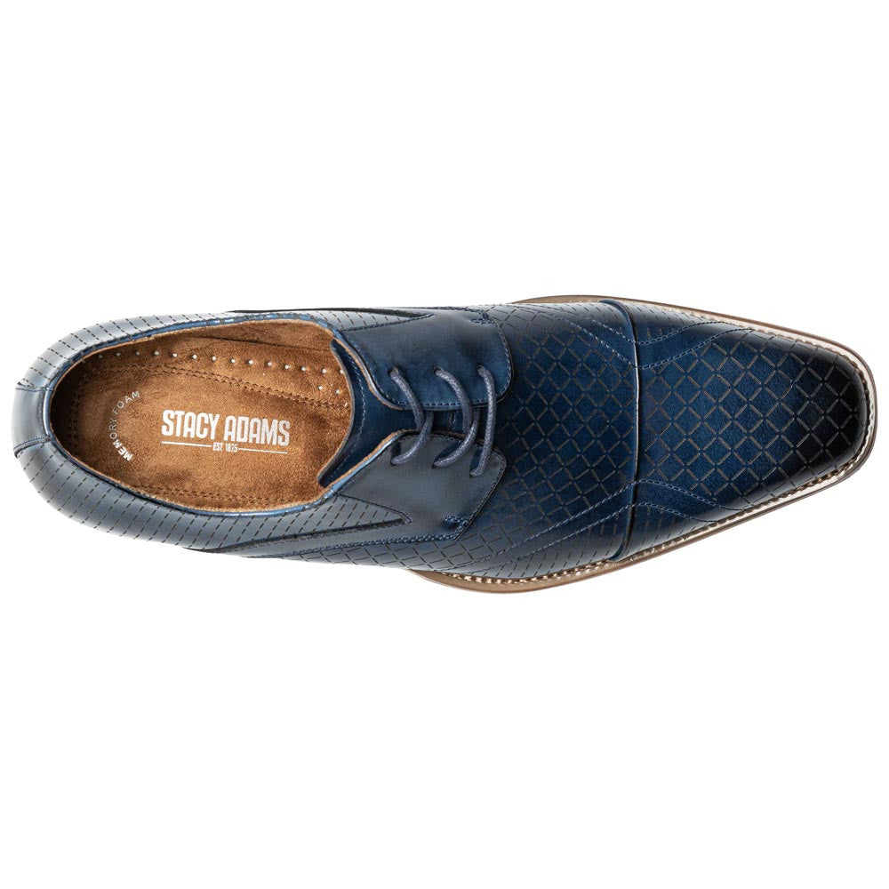 Stacy Adams Men’s Blue Textured Leather Cap Toe Oxfords Hobson
