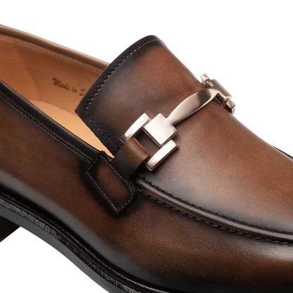 MEZLAN Men's Hand Burnished Patina Calfskin Chocolate Loafer Barsotti