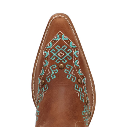 Tequila Sunrise Suede Brown with Turquoise Embroidered Fringe Snip Toe Women Boot | Dingo Western Cowgirl Boots