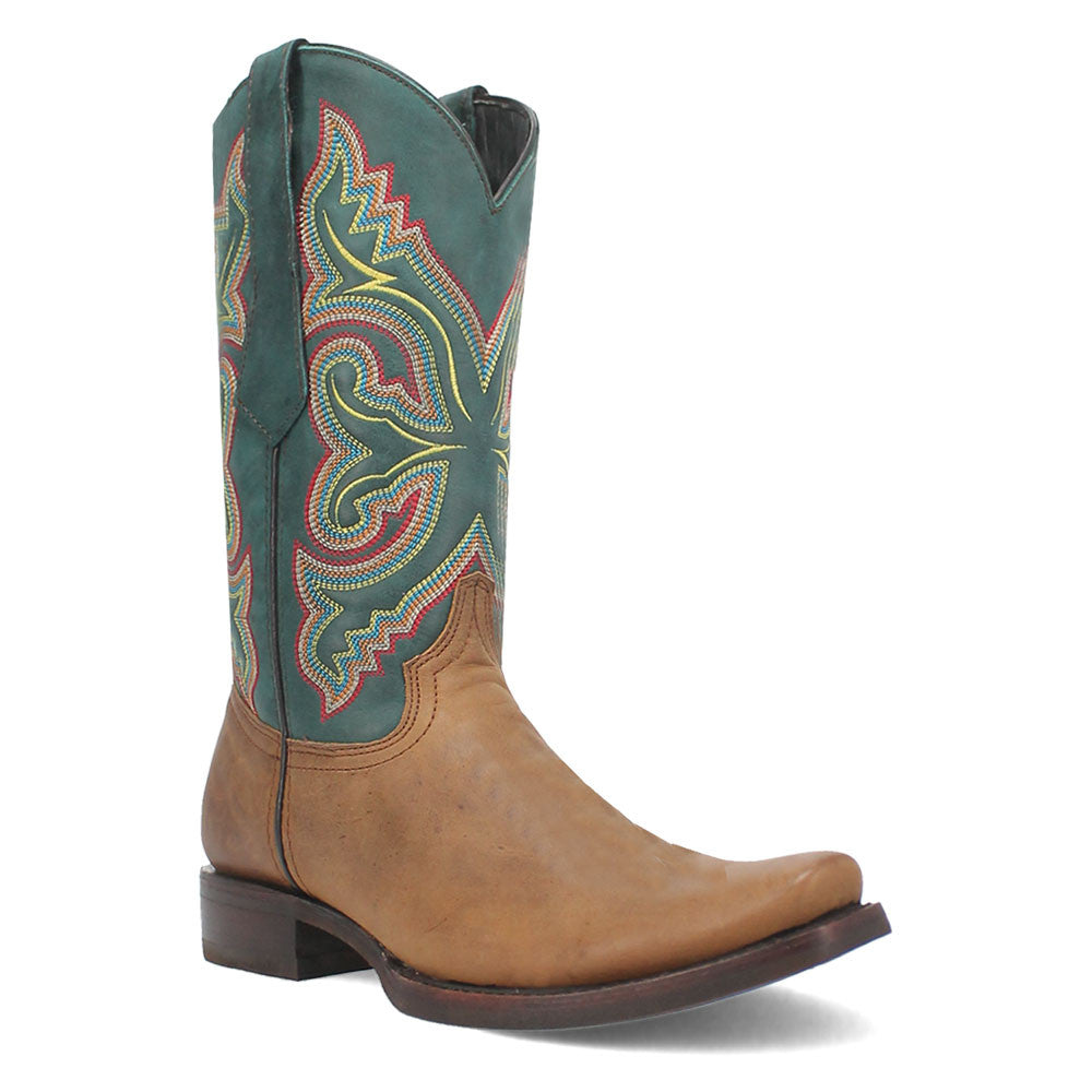 Dingo True Grit Tan/Green Leather Snoot Toe Western Cowboy Boots (USA Men Size)