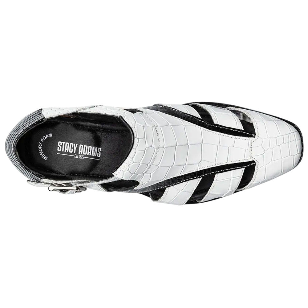 Stacy Adams Calandro Croco & Lizard Print Black w/White City Sandal for Men