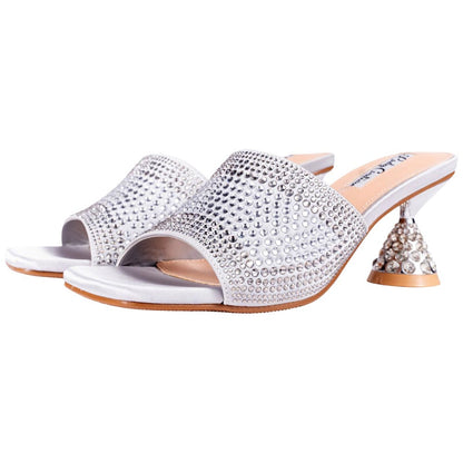 Lady Couture Fontana Women's Silver Block Heel Wide Vamp Mules