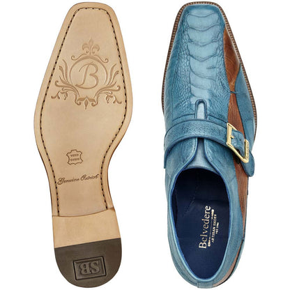 Belvedere Marte Antique Ocean/Antique Brandy Genuine Ostrich Monk Strap Shoes