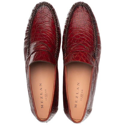 Mezlan Armano Moc Toe Cognac Crocodile Leather Moccasin Dress Shoes