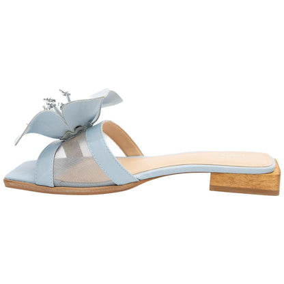 Lady Couture Women's Blossom Blue Leather Slide Sandals