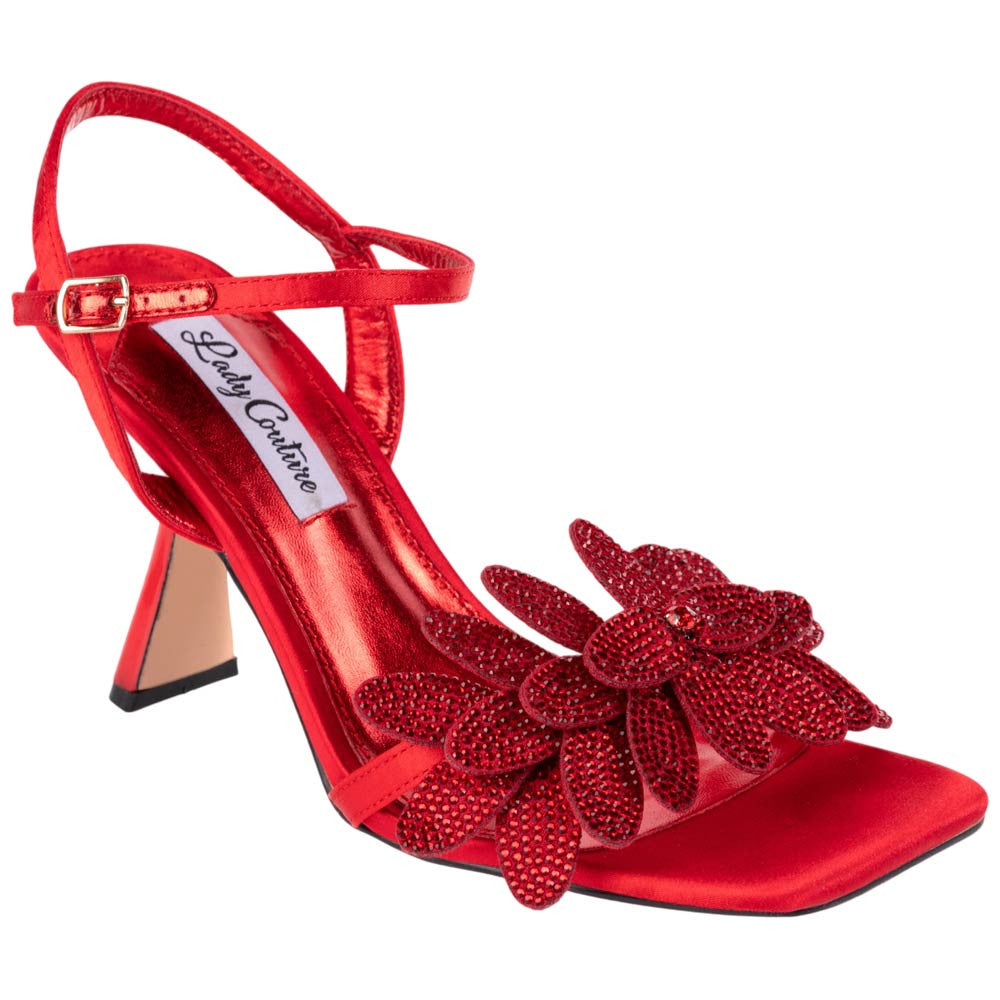 Lady Couture Lust Red Rhinestone Strappy Slingback Heels
