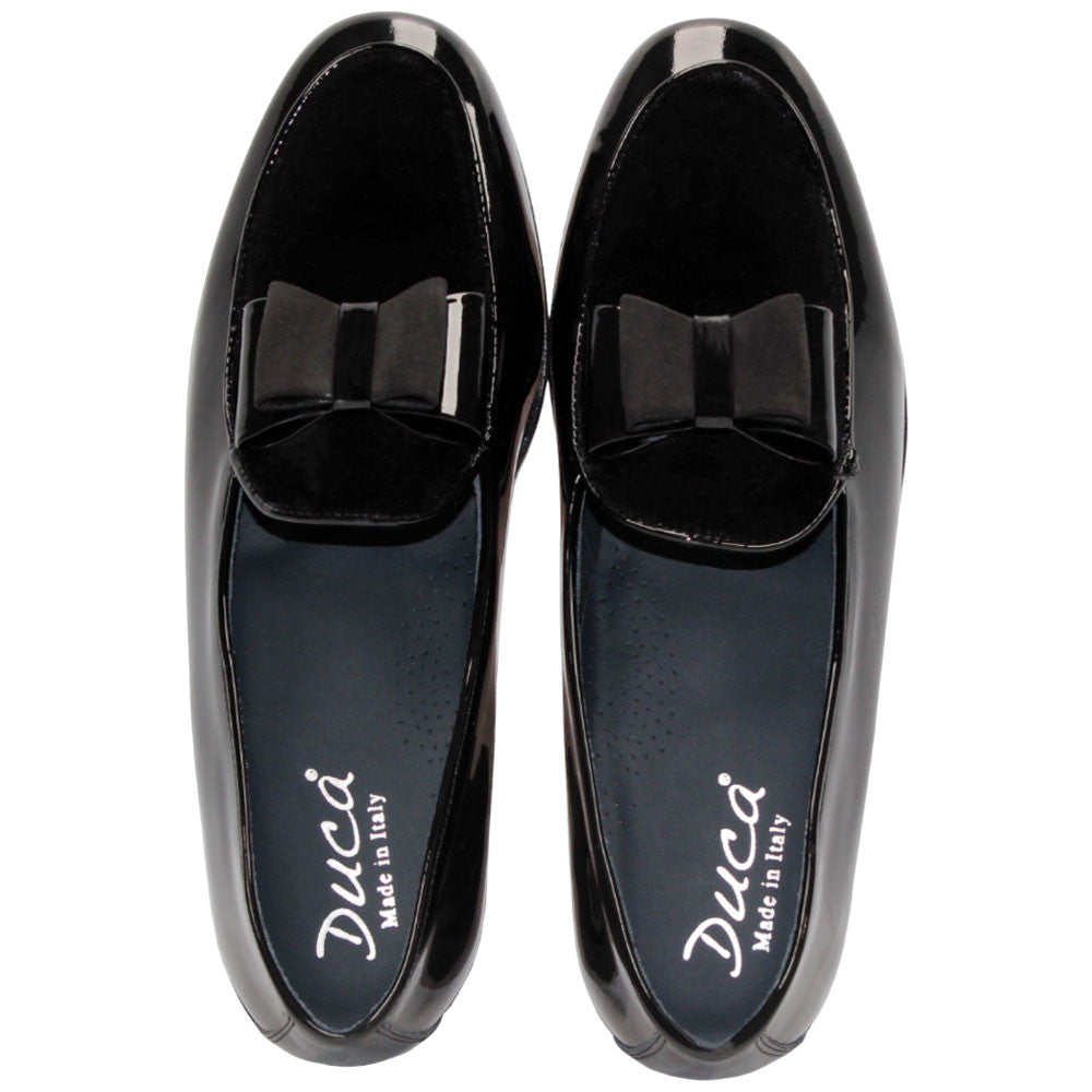 Amalfi Black Velvet & Patent Leather Slip on | Duca Bow Dress Loafers