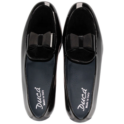 Amalfi Black Velvet & Patent Leather Slip on | Duca Bow Dress Loafers