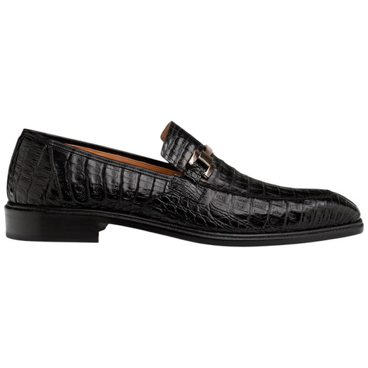 Mezlan Men’s Rhodas Black Crocodile Skin Ornament Exotic Dress Loafer