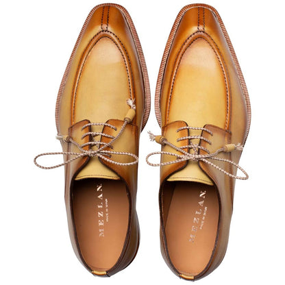 Mezlan Men’s Belmonte Dark Mustard Hand-Burnished Patina Calfskin Dress Derby Shoes