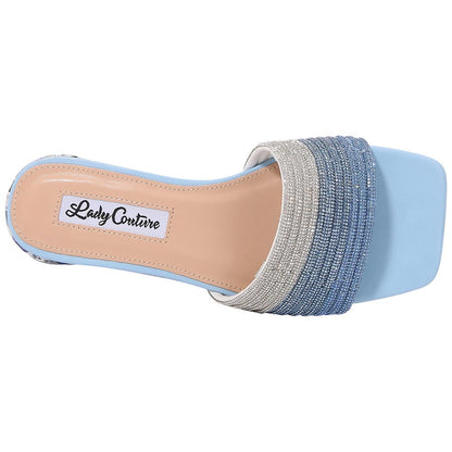 Lady Couture Women's Amazing Blue Multi Metallic Rhinestone Strap Slide Sandals