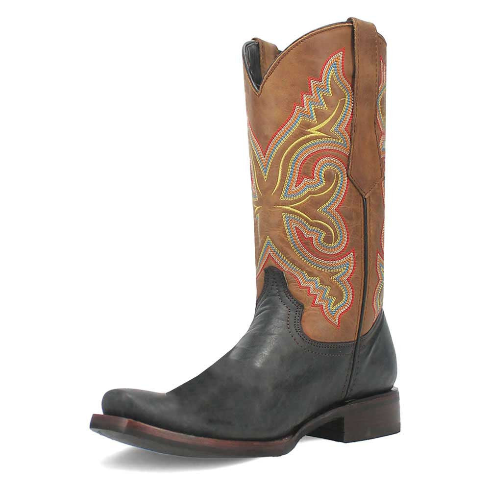 Dingo True Grit Black/Tan Leather Snoot Toe Western Cowboy Boots (USA Men Size)