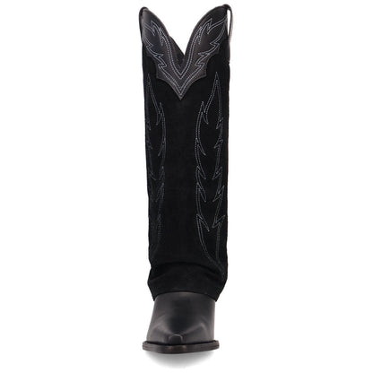 Wild Fire Black with White Embroidery Cuffed Snip Toe Women Leather Boot | Dingo Western Cowgirl Boots