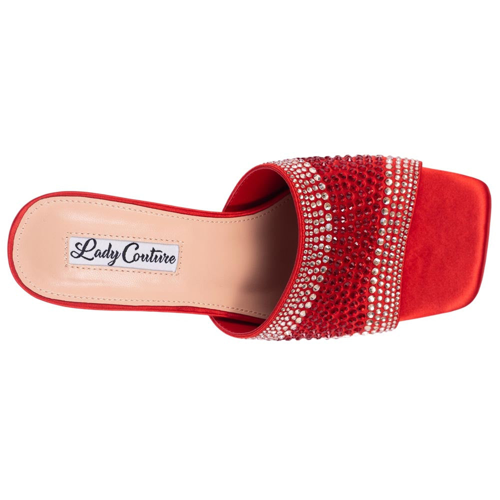 Lady Couture Fontana Women's Red Block Heel Wide Vamp Mules