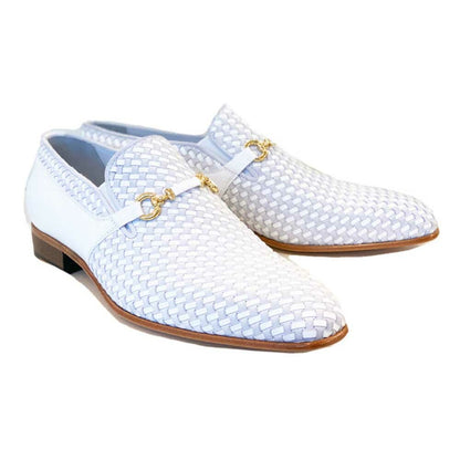 Corrente Wow White Suede and Calfskin Woven Slip-On Loafer for Men