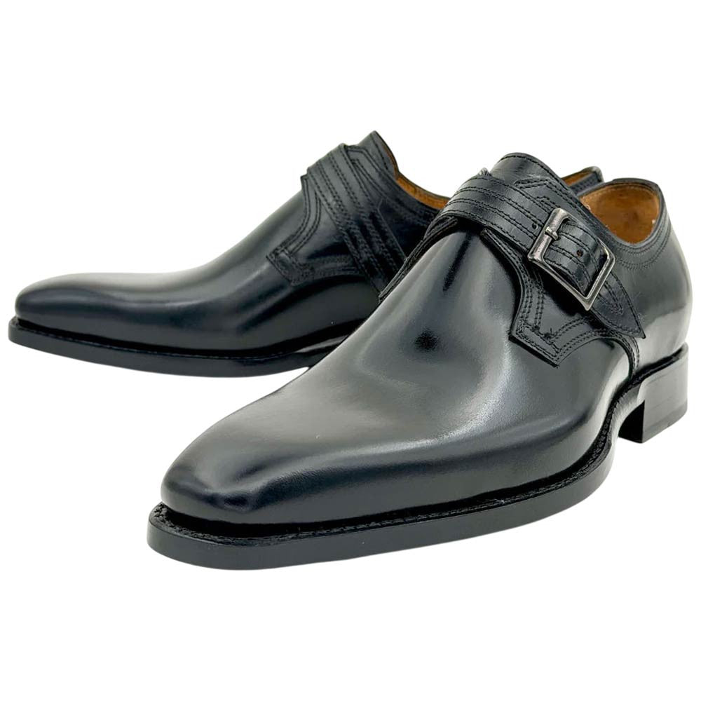 UGo Vasare Men’s Elden Black Plain Toe Genuine Leather Monk Strap Dress Shoes