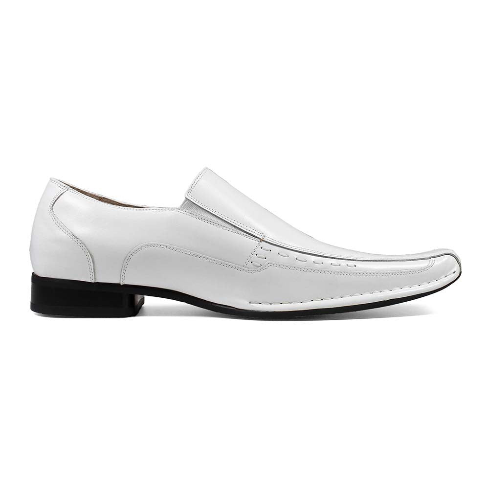 Stacy Adams Templin White Leather Bike Toe Loafers (USA Men Size)