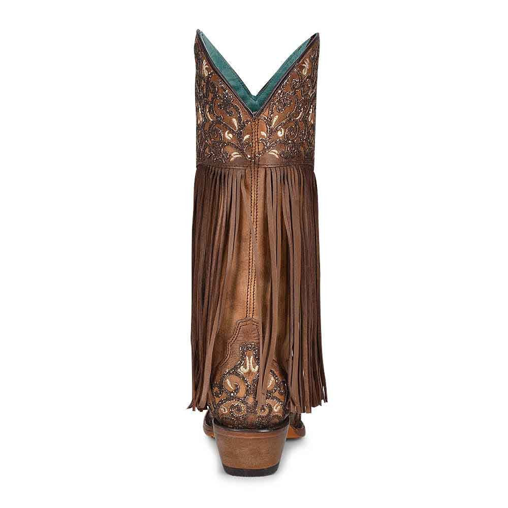 Corral Bone Honey and Lamb Overlay embroidered Fringe leather boots