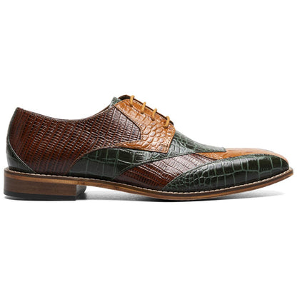 Stacy Adams Tristano Green Mu. Exotic Print Leather Bike Toe Derby (US Men Size)