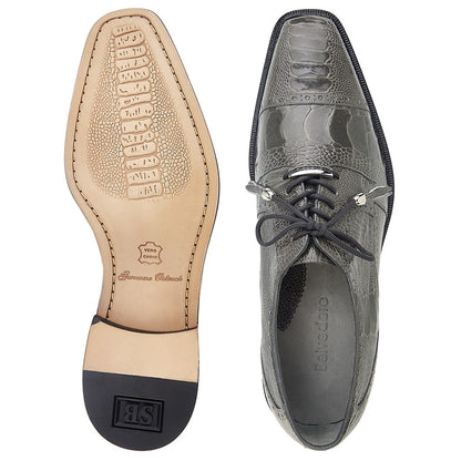 Belvedere Batta Gray Ostrich Skin Cap Toe Lace-Up Shoes for Men