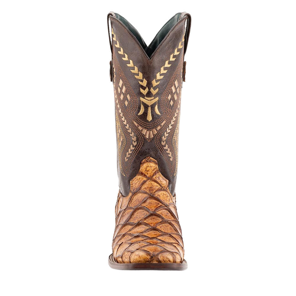 Ferrini Bronco Cigar Pirarucu Print Square Toe Leather Cowboy Boots