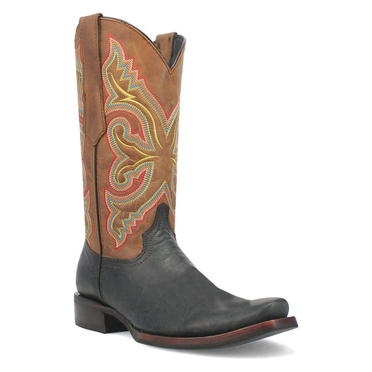 Dingo True Grit Black/Tan Leather Snoot Toe Western Cowboy Boots (USA Men Size)