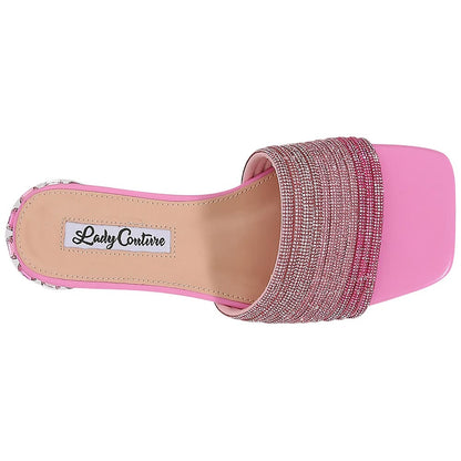 Lady Couture Amazing Women's Pink Multi Rhinestone Strap Slide Sandals