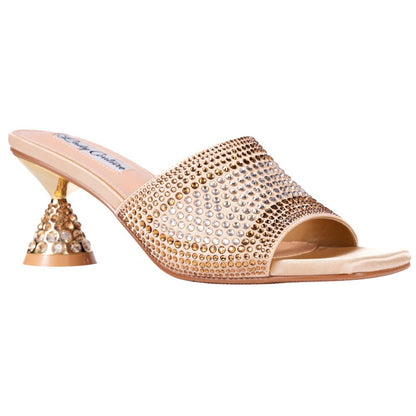 Lady Couture Fontana Women's Gold Block Heel Wide Vamp Mules