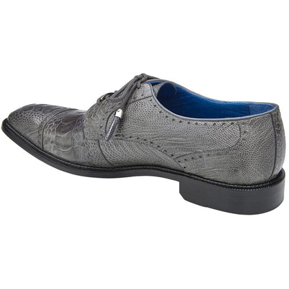 Belvedere Batta Gray Ostrich Skin Cap Toe Lace-Up Shoes for Men