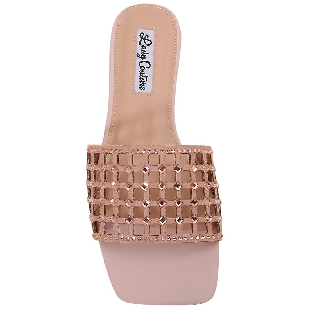 Lady Couture Women's Garden Rose Gold Geometric Crystal Flat Slide Sandals