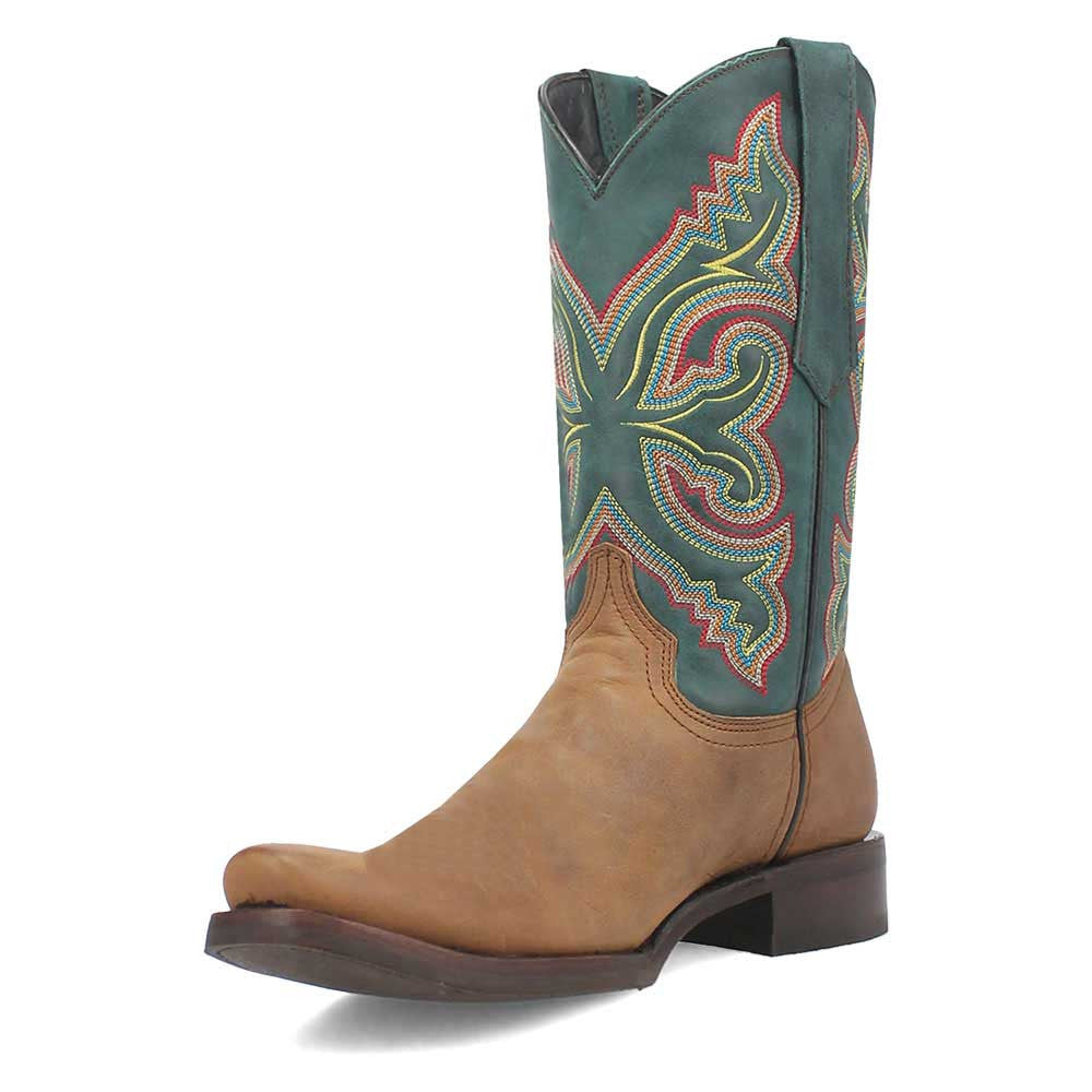 Dingo True Grit Tan/Green Leather Snoot Toe Western Cowboy Boots (USA Men Size)