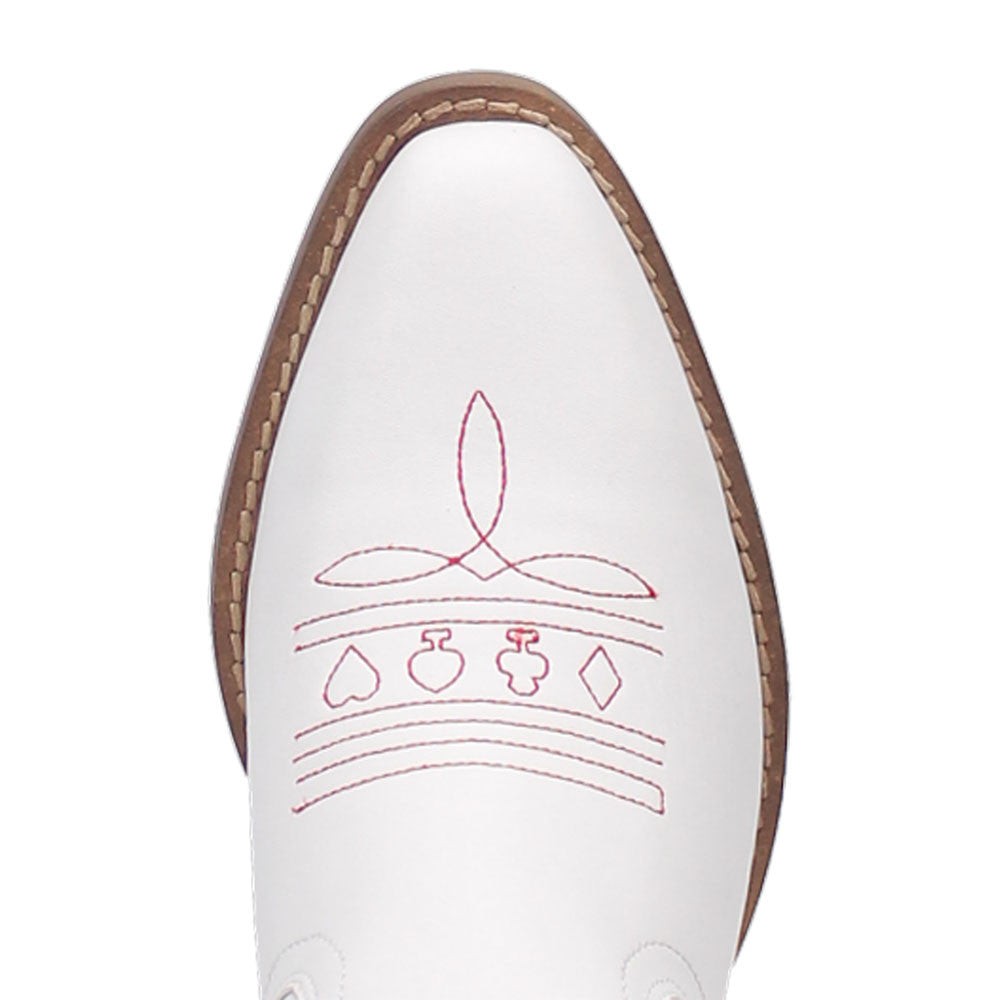 Queen A Hearts White Leather with Red Embroidered Narrow Toe Women Boot | Dingo Western Cowgirl Boots