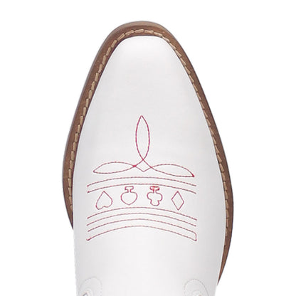 Queen A Hearts White Leather with Red Embroidered Narrow Toe Women Boot | Dingo Western Cowgirl Boots
