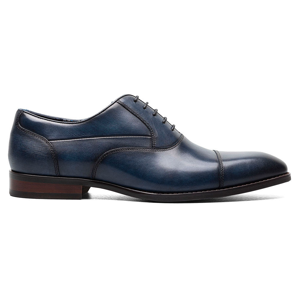 Stacy Adams Kallum Navy Burnished Leather Cap Toe Oxford Shoes (USA Men Size)