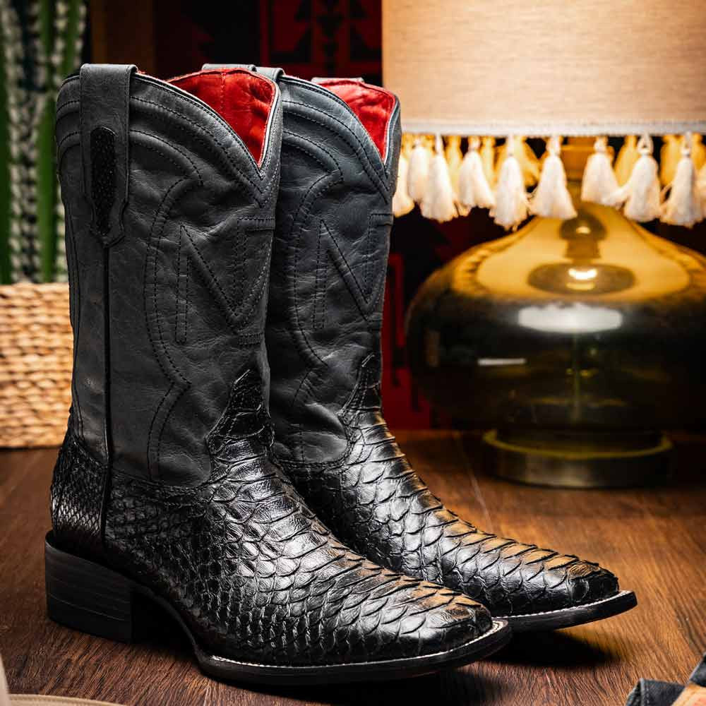 Missouri Genuine Python Skin Black Cowboy Boot | Marco Di Milano Western Boots